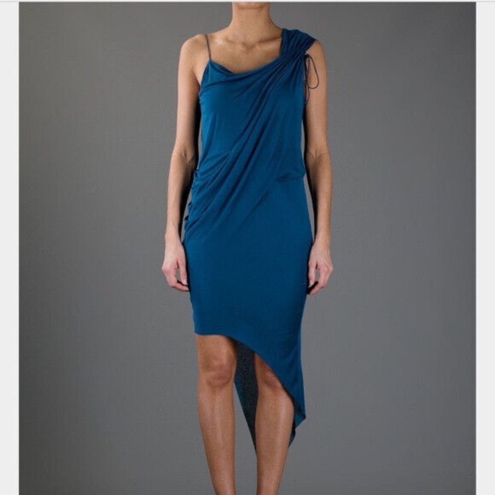 Helmut Lang Asymmetrical Dress, stunning teal blue, XS/p,